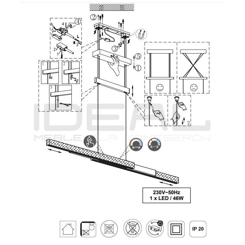 Lampa wisząca Pozioma Bruno czarno drewniana Led