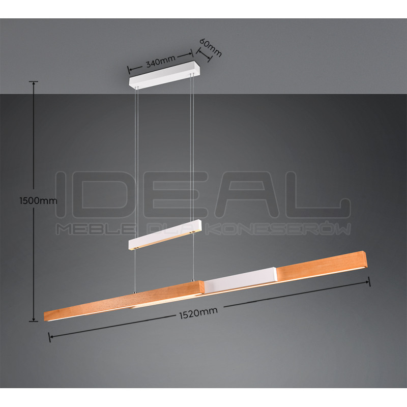 Lampa wisząca Pozioma Bruno biało drewniana Led rozsuwana