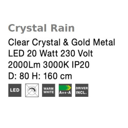 Kryształowy Żyrandol Crystal Rain 80 złoty delikatny  nad stół