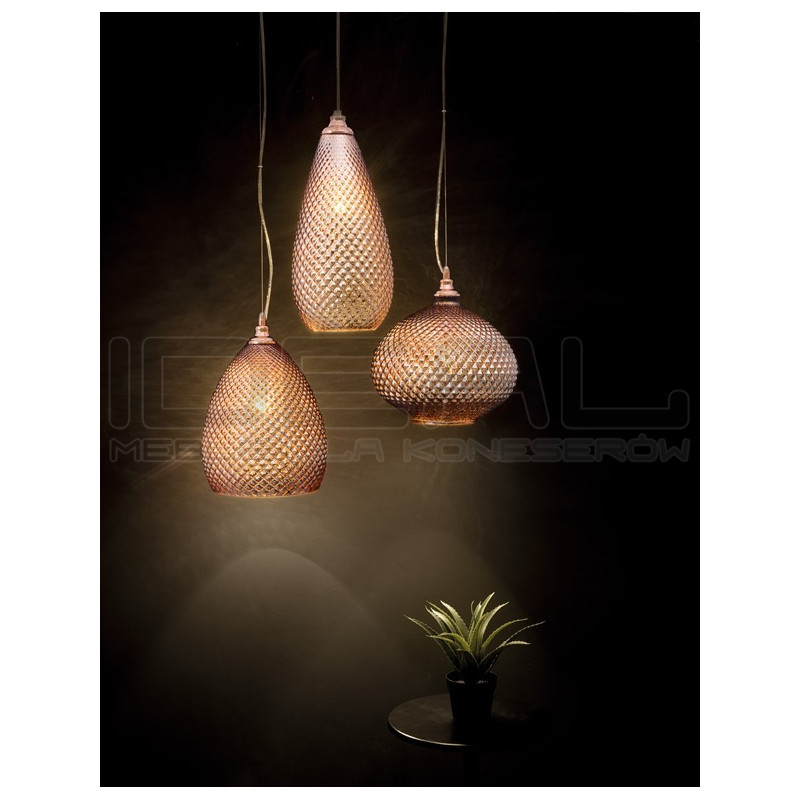 Szklana Lampa wisząca Szyszka 24 różowe złoto
