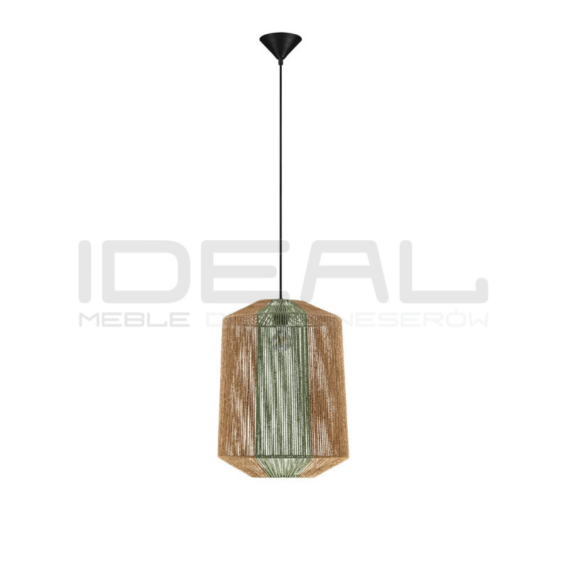 Naturalna lampa wisząca Miron 38 sznurek naturalny zielone akcenty