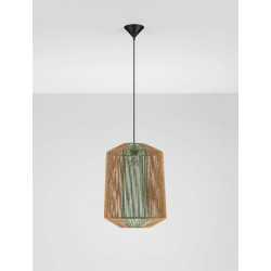 Naturalna lampa wisząca Miron 38 sznurek naturalny zielone akcenty