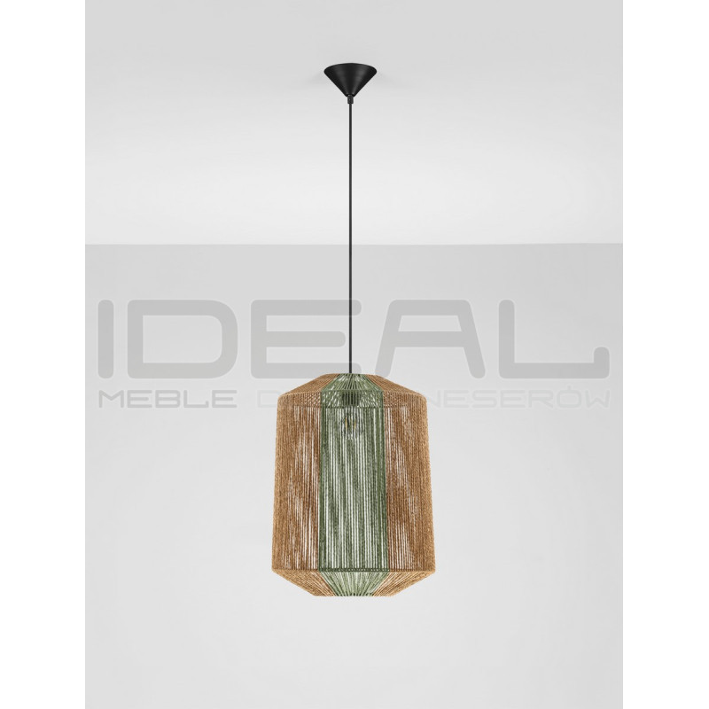 Naturalna lampa wisząca Miron 38 sznurek naturalny zielone akcenty