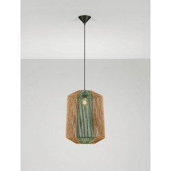Naturalna lampa wisząca Miron 38 sznurek naturalny zielone akcenty