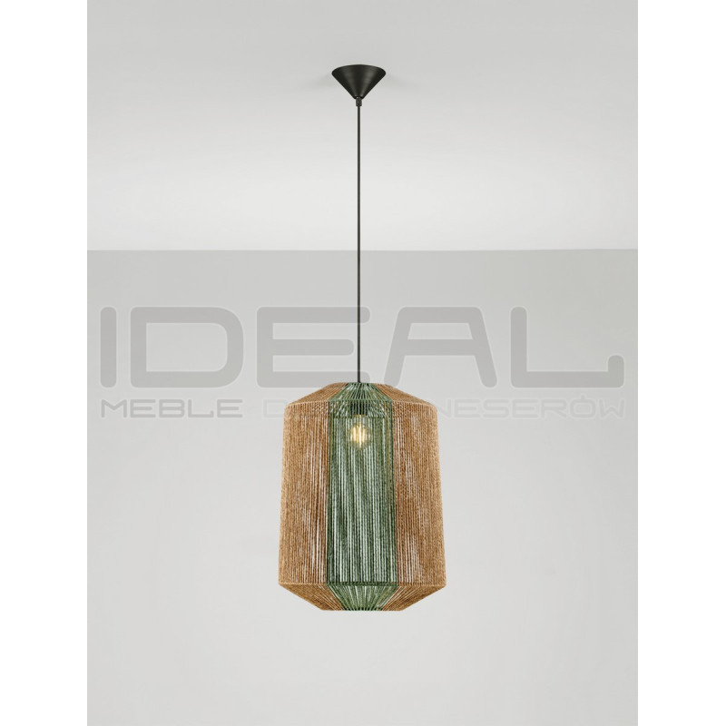Naturalna lampa wisząca Miron 38 sznurek naturalny zielone akcenty