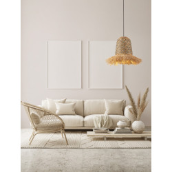 Wiejska Lampa wisząca rafia hiacynt sznurek Katia niebieska