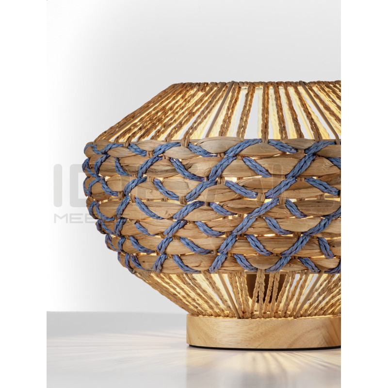 Naturalna Lampa stołowa sznurek hiacynt Leon niebieska