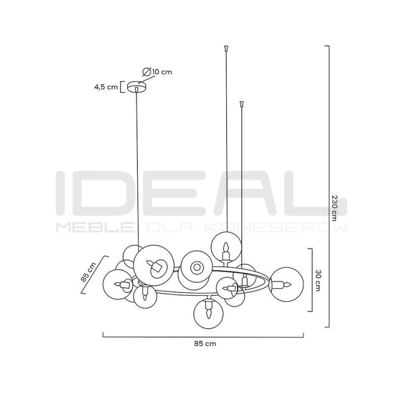 Lampa wisząca ALURE okrągła 85 złota 15 kloszy