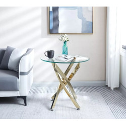 Stolik kawowy CROSS 60 szklany blat złota podstawa
