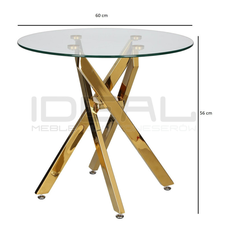 Stolik kawowy CROSS 60 szklany blat złota podstawa