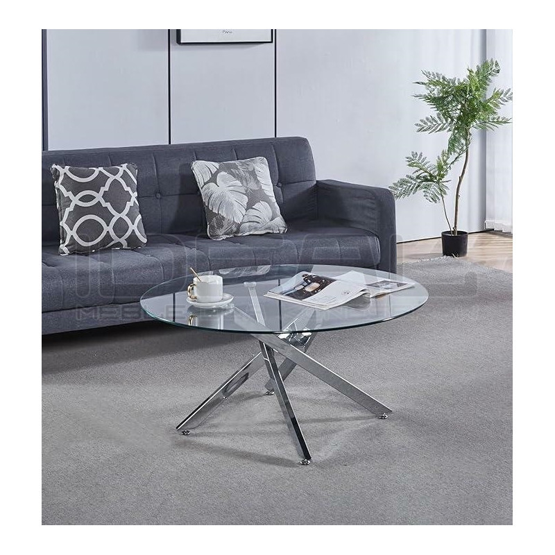 Stolik kawowy CROSS 90 szklany blat chrom