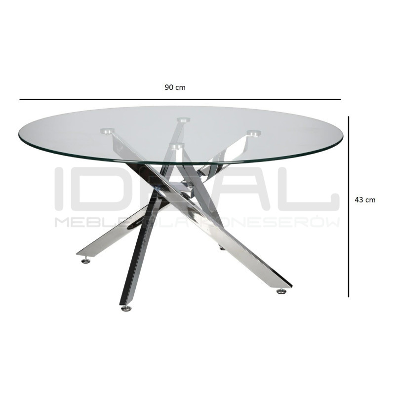 Stolik kawowy CROSS 90 szklany blat chrom