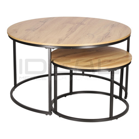 ZESTAW 2 STOLIKÓW okrągłych DOUBLE NATURALNE/CZARNE