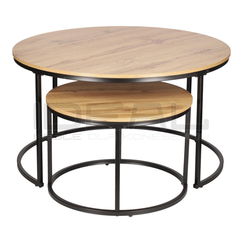 ZESTAW 2 STOLIKÓW okrągłych DOUBLE NATURALNE/CZARNE