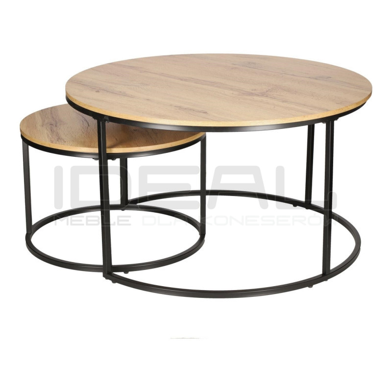 ZESTAW 2 STOLIKÓW okrągłych DOUBLE NATURALNE/CZARNE