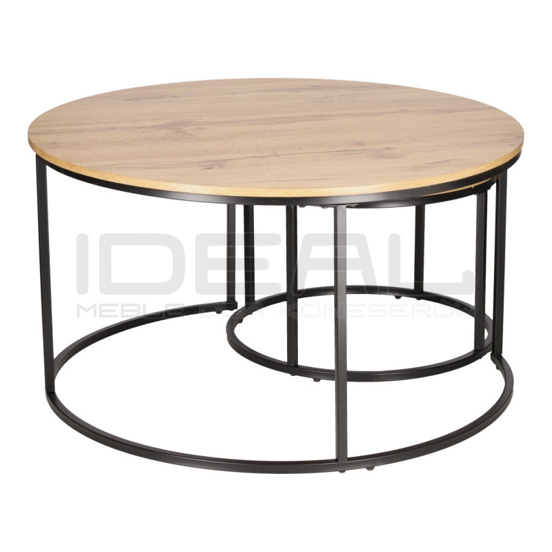 ZESTAW 2 STOLIKÓW okrągłych DOUBLE NATURALNE/CZARNE