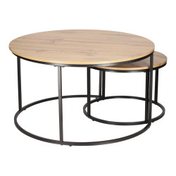 ZESTAW 2 STOLIKÓW okrągłych DOUBLE NATURALNE/CZARNE