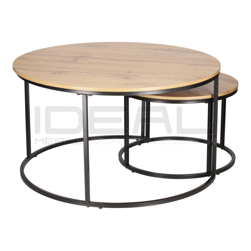 ZESTAW 2 STOLIKÓW okrągłych DOUBLE NATURALNE/CZARNE