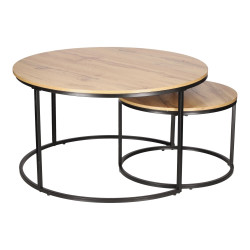 ZESTAW 2 STOLIKÓW okrągłych DOUBLE NATURALNE/CZARNE