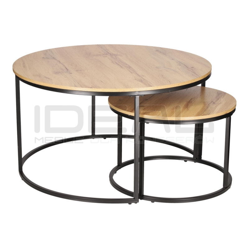 ZESTAW 2 STOLIKÓW okrągłych DOUBLE NATURALNE/CZARNE