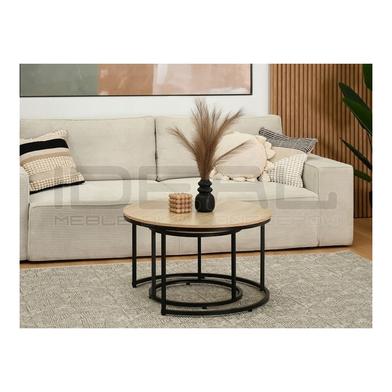 ZESTAW 2 STOLIKÓW okrągłych DOUBLE NATURALNE/CZARNE