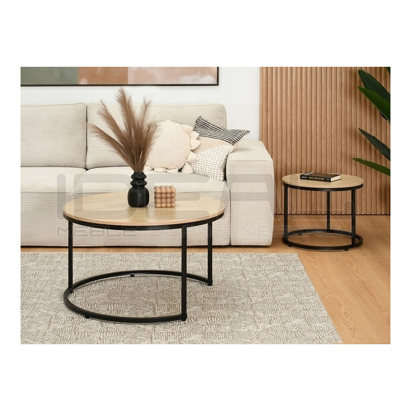 ZESTAW 2 STOLIKÓW okrągłych DOUBLE NATURALNE/CZARNE