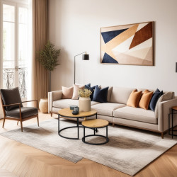 ZESTAW 2 STOLIKÓW okrągłych DOUBLE NATURALNE/CZARNE