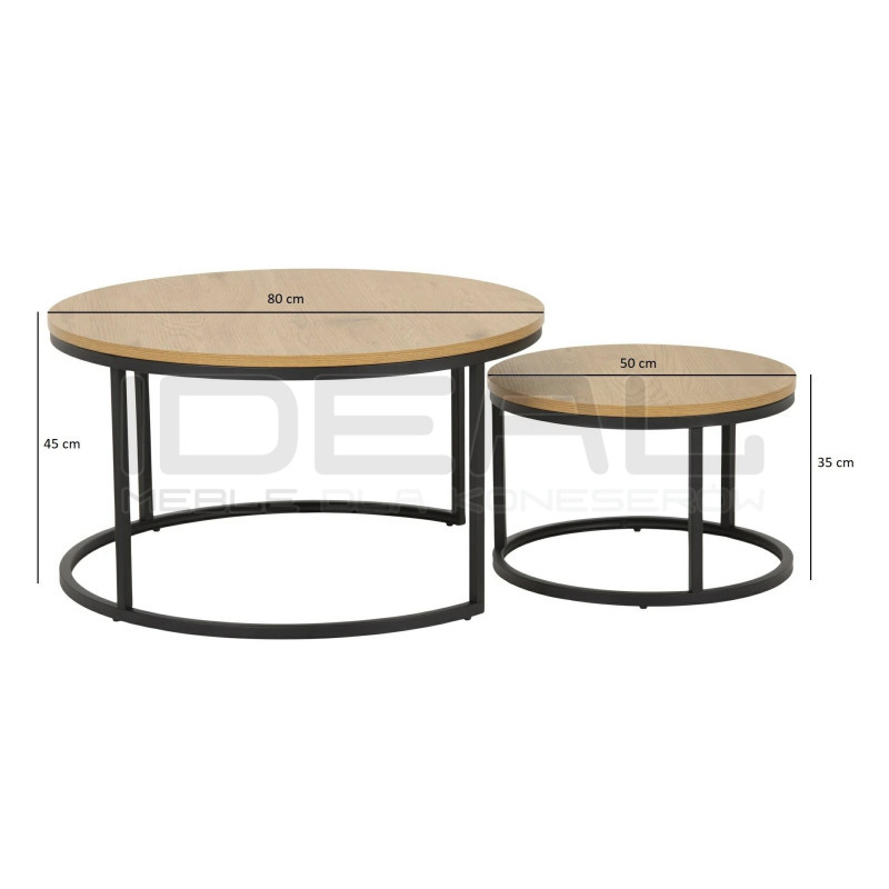 ZESTAW 2 STOLIKÓW okrągłych DOUBLE NATURALNE/CZARNE