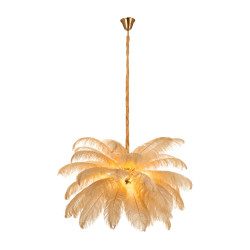 Lampa z Piór EMU – Beżowa, Różowa, Biała | Lampa Wisząca