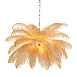 Lampa z Piór EMU – Beżowa, Różowa, Biała | Lampa Wisząca