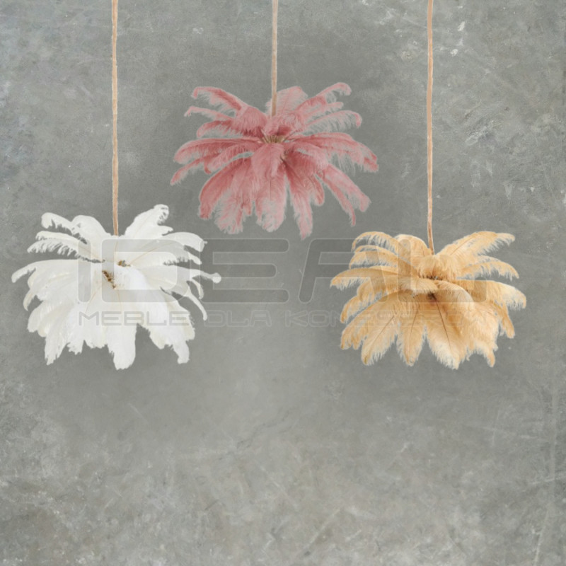 Lampa z Piór EMU – Beżowa, Różowa, Biała | Lampa Wisząca
