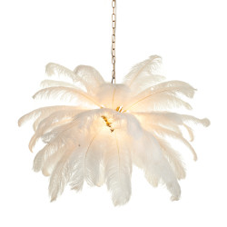 Lampa z Piór EMU – Beżowa, Różowa, Biała | Lampa Wisząca