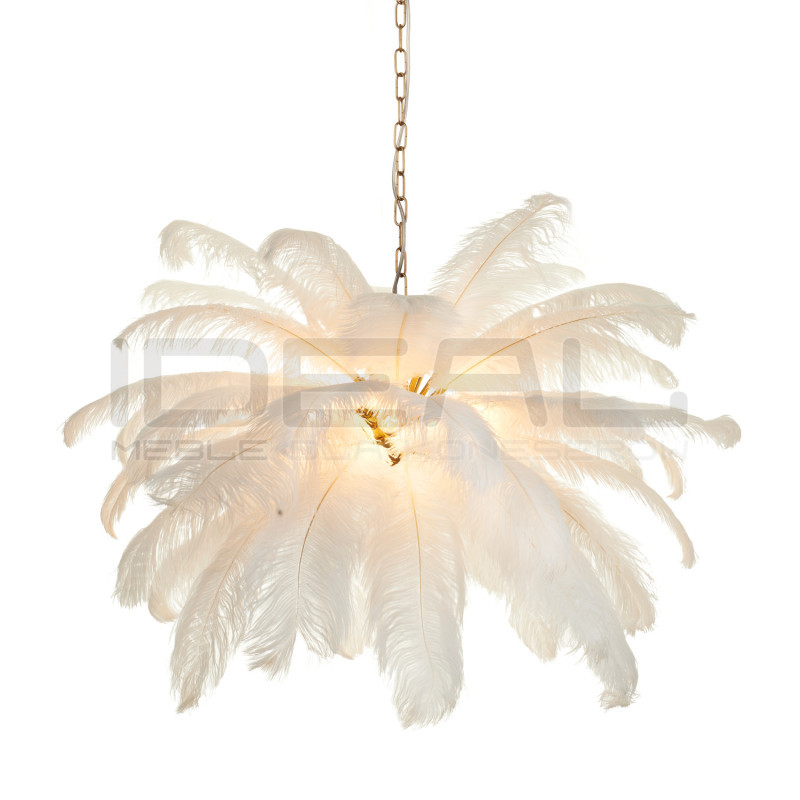 Lampa z Piór EMU – Beżowa, Różowa, Biała | Lampa Wisząca