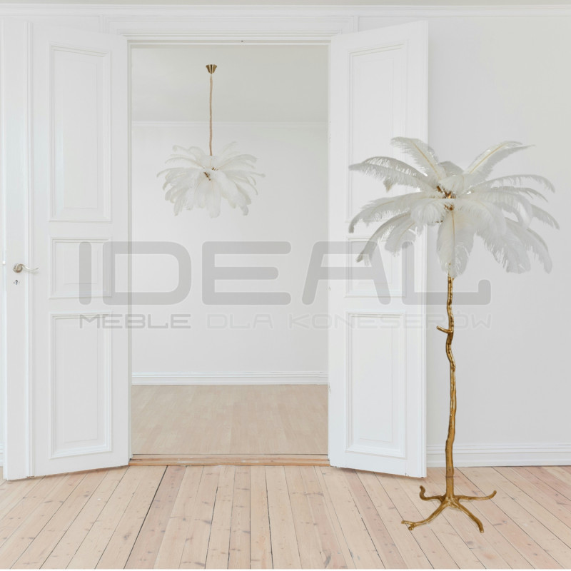 Lampa z Piór EMU – Beżowa, Różowa, Biała | Lampa Wisząca