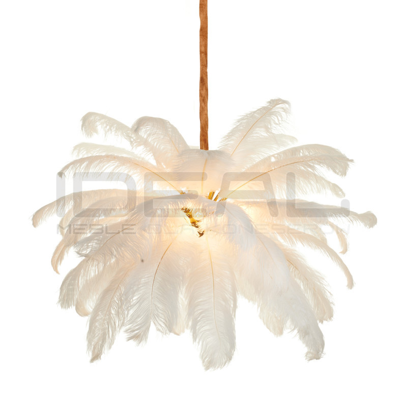 Lampa z Piór EMU – Beżowa, Różowa, Biała | Lampa Wisząca