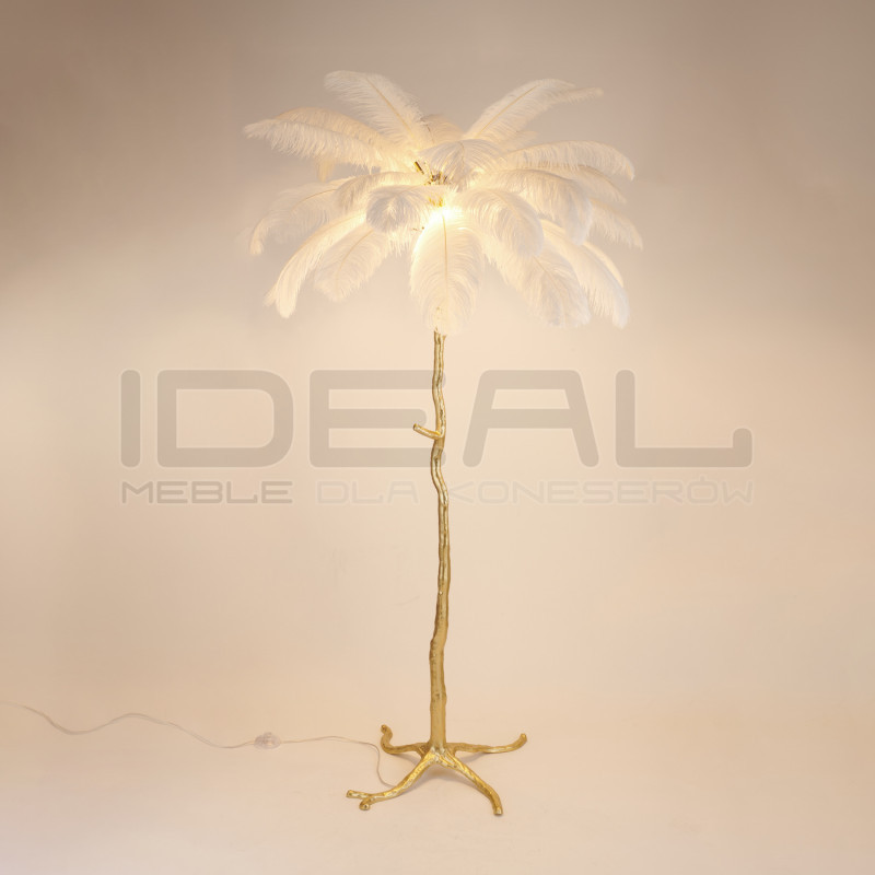 Lampa stojąca EMU złota z białymi piórami – elegancja i luksus