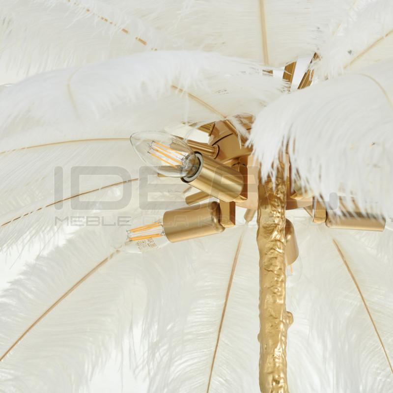 Lampa stojąca EMU złota z białymi piórami – elegancja i luksus