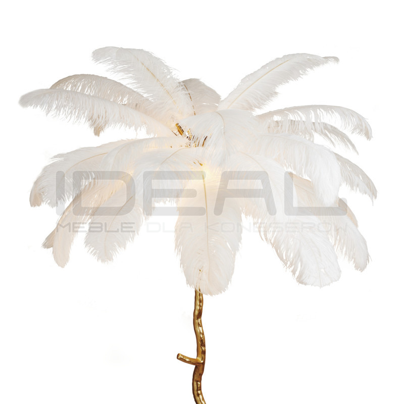 Lampa stojąca EMU złota z białymi piórami – elegancja i luksus