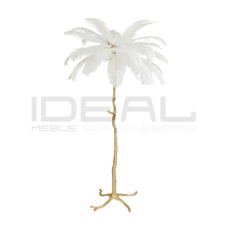 Lampa stojąca EMU złota z białymi piórami – elegancja i luksus
