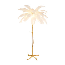 Lampa stojąca EMU złota z białymi piórami – elegancja i luksus