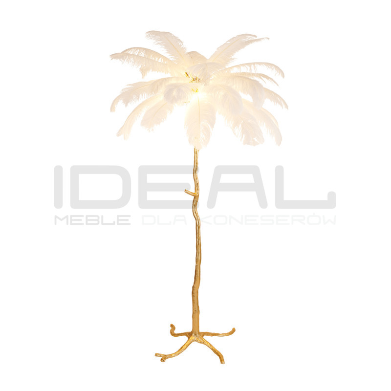 Lampa stojąca EMU złota z białymi piórami – elegancja i luksus