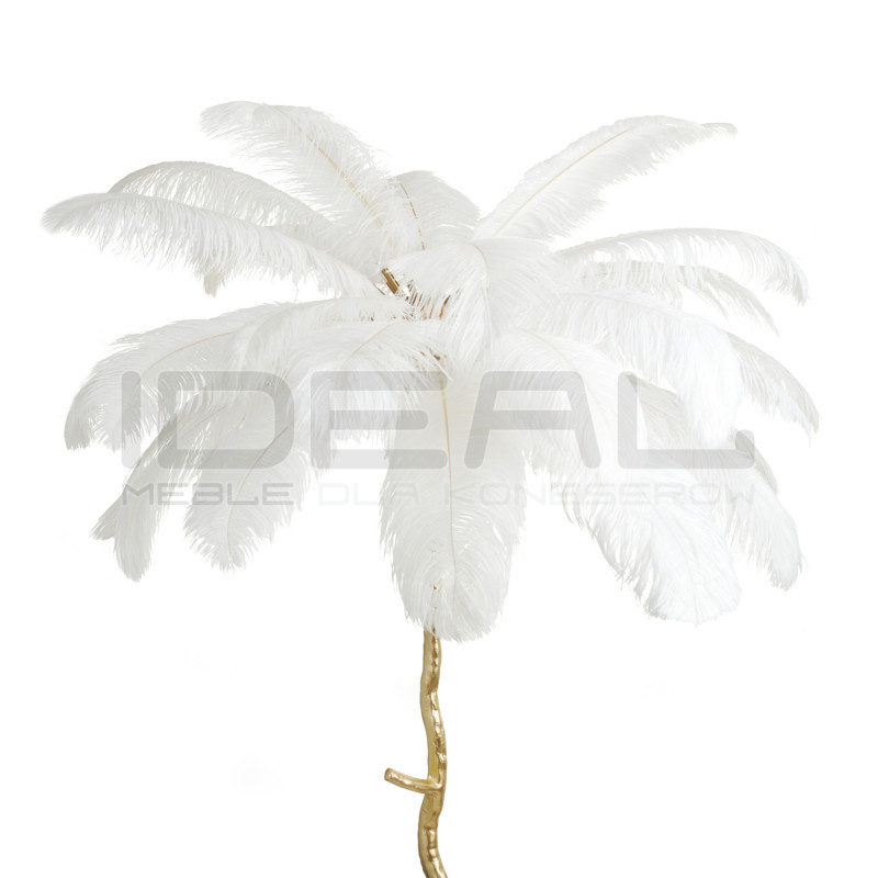 Lampa stojąca EMU złota z białymi piórami – elegancja i luksus