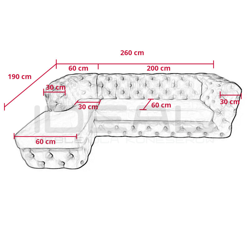 Narożnik Chesterfield Lunar 190x260 cm | IdealMeble.pl