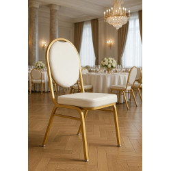 Krzesło eventowe HESTIA biało złote - ekoskóra |IdealMeble