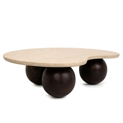 Stolik kawowy ORGANIC – trawertyn i drewno mango |IdealMeble