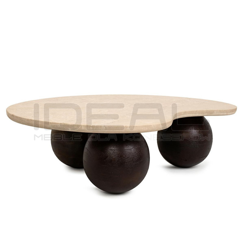 Stolik kawowy ORGANIC – trawertyn i drewno mango |IdealMeble