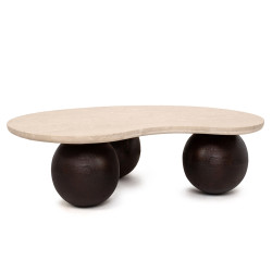 Stolik kawowy ORGANIC – trawertyn i drewno mango |IdealMeble