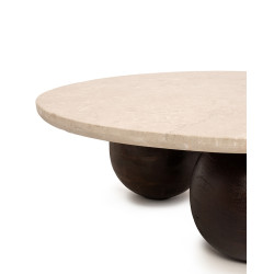 Stolik kawowy ORGANIC – trawertyn i drewno mango |IdealMeble