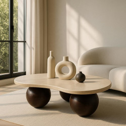 Stolik kawowy ORGANIC – trawertyn i drewno mango |IdealMeble