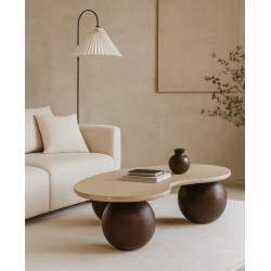 Stolik kawowy ORGANIC – trawertyn i drewno mango |IdealMeble